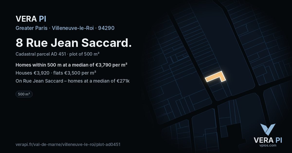 8 Rue Jean Saccard, Villeneuve-le-Roi at night – the plot lit, the parcels around coloured by the prices near them