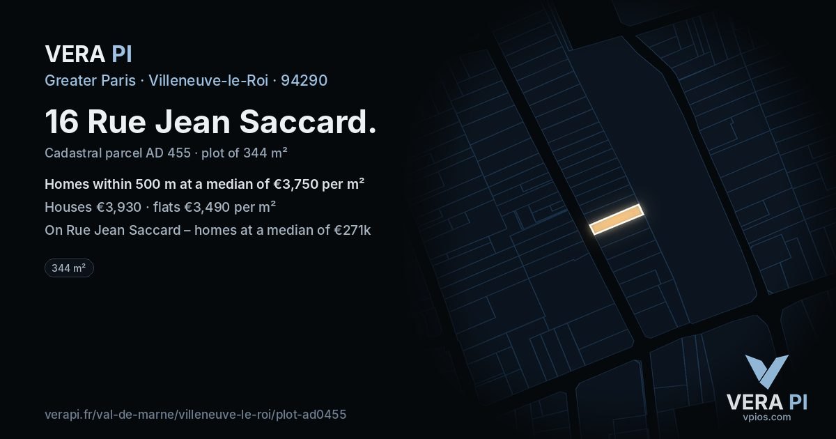 16 Rue Jean Saccard, Villeneuve-le-Roi at night – the plot lit, the parcels around coloured by the prices near them