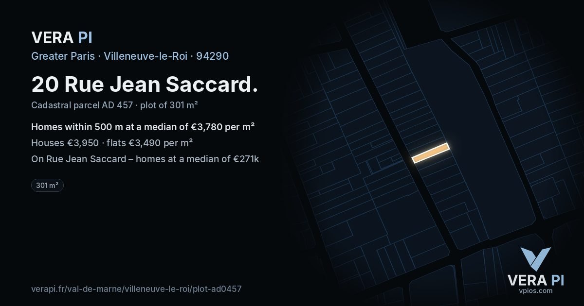 20 Rue Jean Saccard, Villeneuve-le-Roi at night – the plot lit, the parcels around coloured by the prices near them