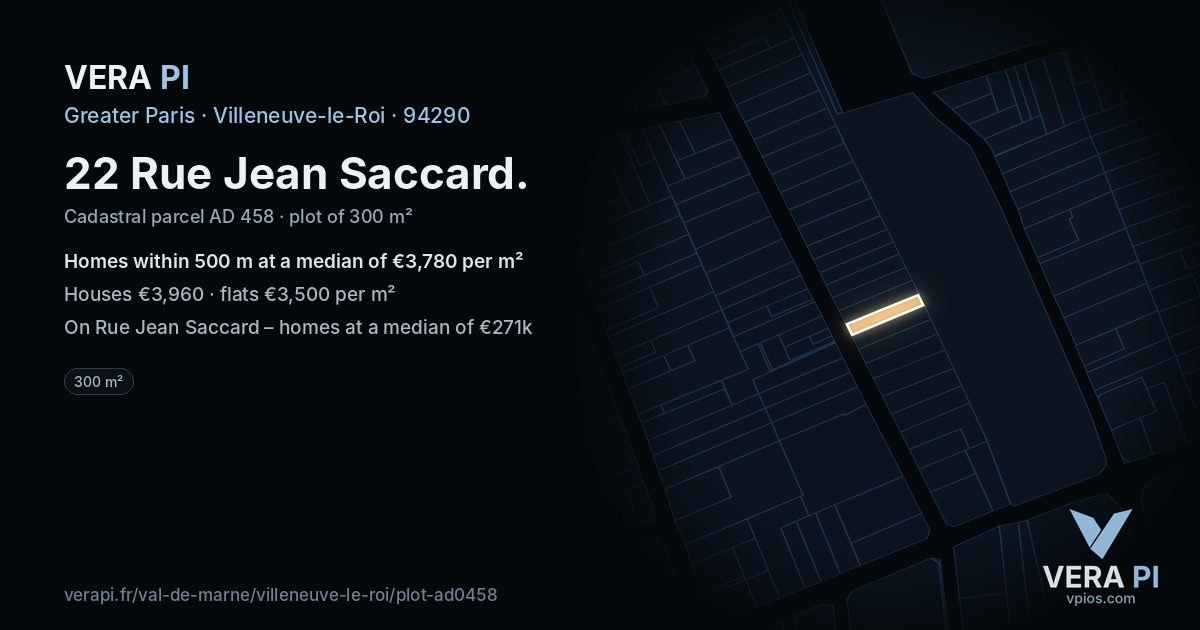 22 Rue Jean Saccard, Villeneuve-le-Roi at night – the plot lit, the parcels around coloured by the prices near them