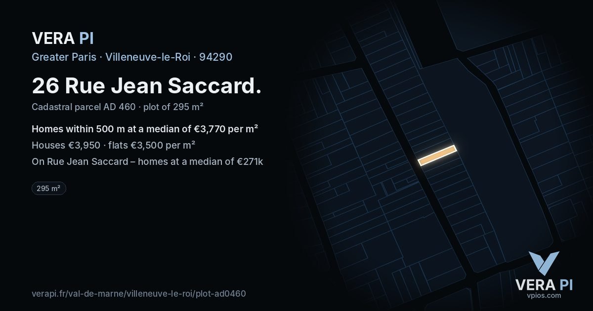 26 Rue Jean Saccard, Villeneuve-le-Roi at night – the plot lit, the parcels around coloured by the prices near them