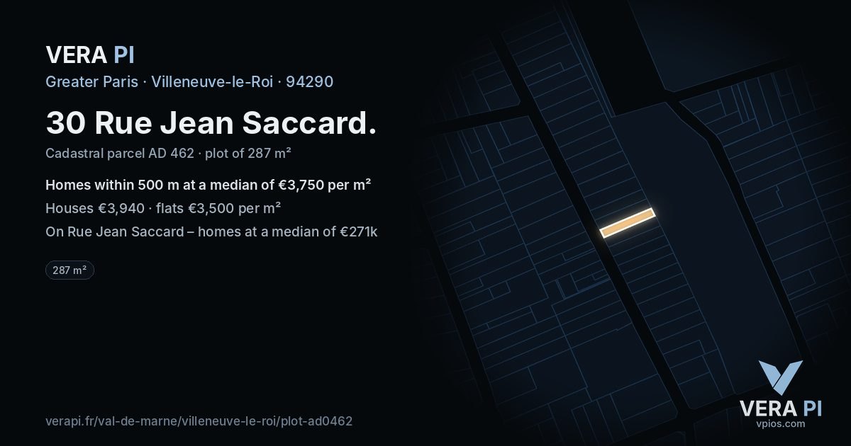 30 Rue Jean Saccard, Villeneuve-le-Roi at night – the plot lit, the parcels around coloured by the prices near them