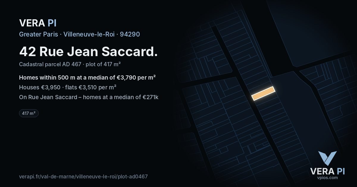 42 Rue Jean Saccard, Villeneuve-le-Roi at night – the plot lit, the parcels around coloured by the prices near them