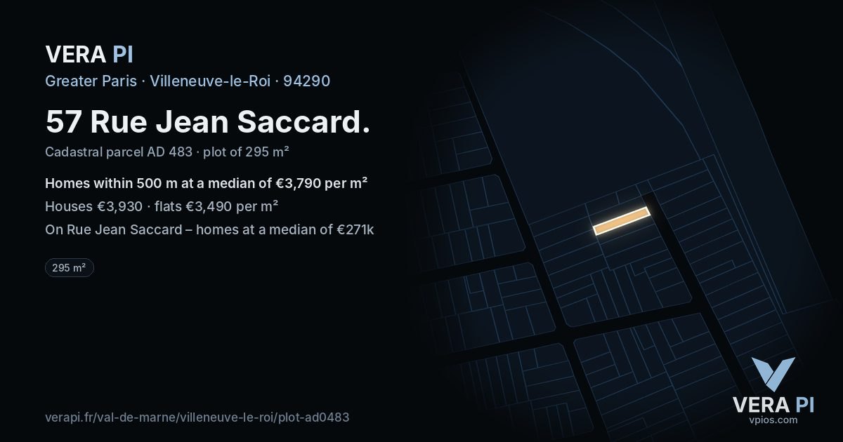 57 Rue Jean Saccard, Villeneuve-le-Roi at night – the plot lit, the parcels around coloured by the prices near them