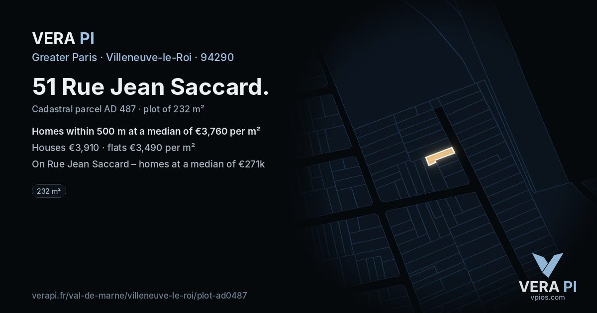 51 Rue Jean Saccard, Villeneuve-le-Roi at night – the plot lit, the parcels around coloured by the prices near them