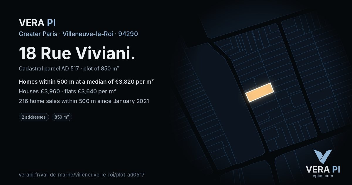 18 Rue Viviani, Villeneuve-le-Roi at night – the plot lit, the parcels around coloured by the prices near them