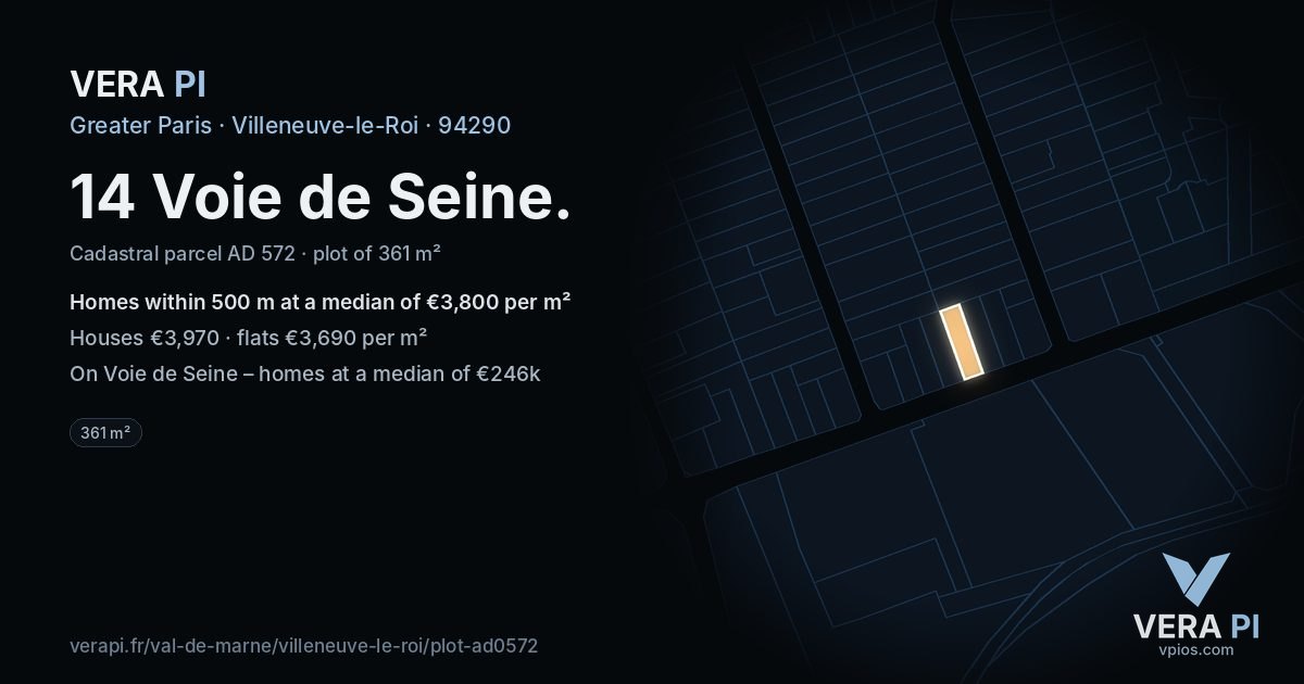 14 Voie de Seine, Villeneuve-le-Roi at night – the plot lit, the parcels around coloured by the prices near them