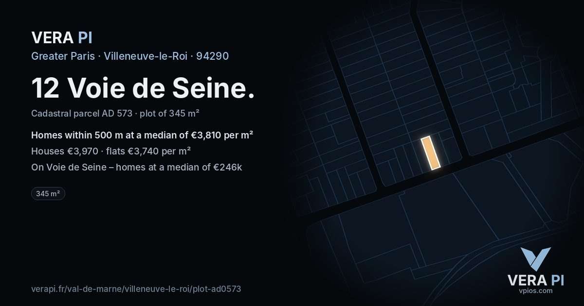 12 Voie de Seine, Villeneuve-le-Roi at night – the plot lit, the parcels around coloured by the prices near them