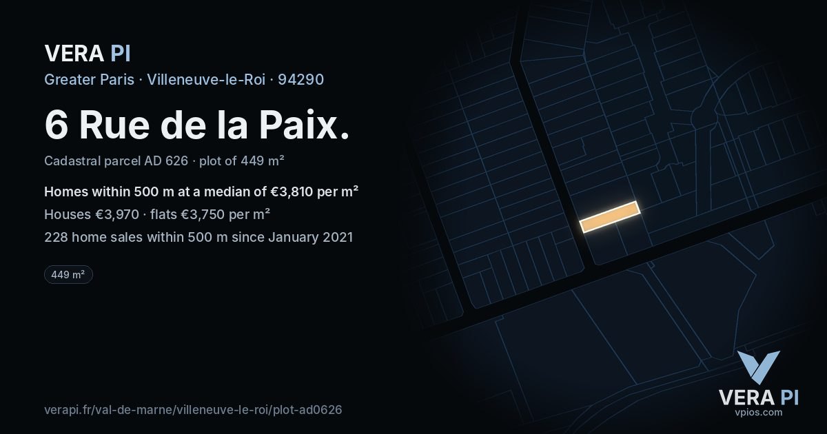 6 Rue de la Paix, Villeneuve-le-Roi at night – the plot lit, the parcels around coloured by the prices near them
