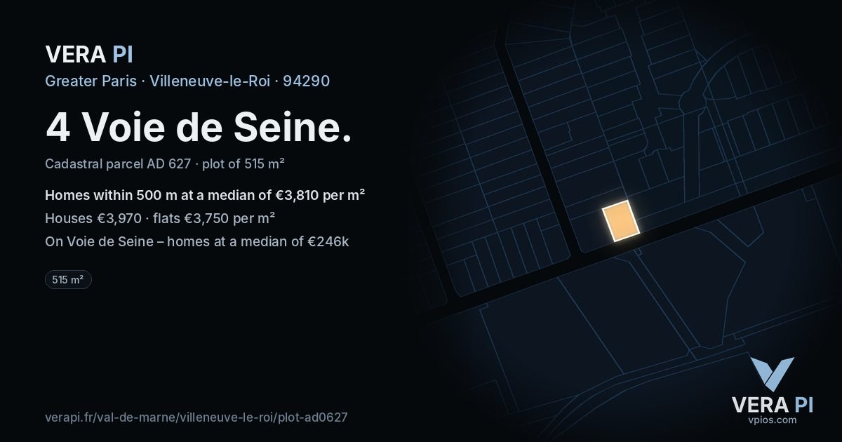 4 Voie de Seine, Villeneuve-le-Roi at night – the plot lit, the parcels around coloured by the prices near them