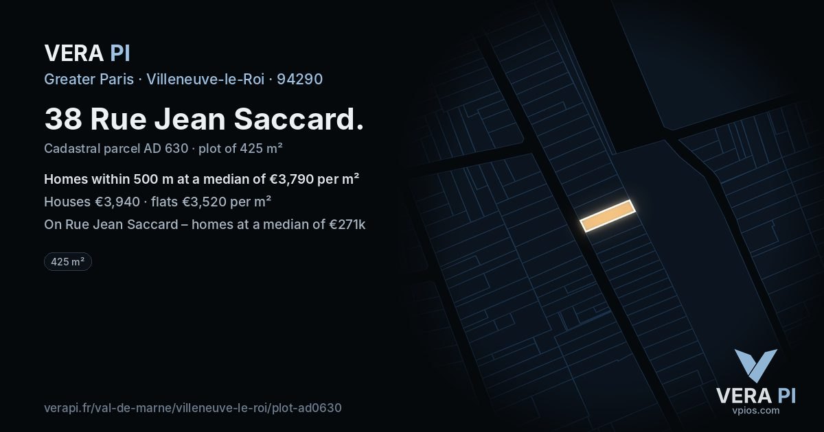 38 Rue Jean Saccard, Villeneuve-le-Roi at night – the plot lit, the parcels around coloured by the prices near them