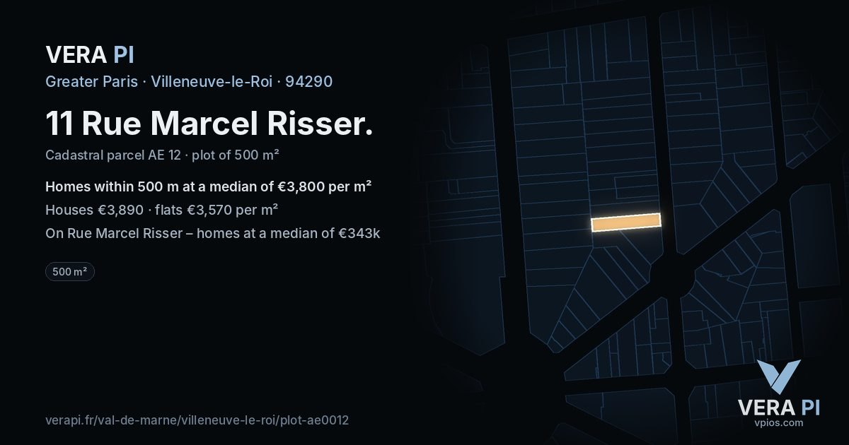 11 Rue Marcel Risser, Villeneuve-le-Roi at night – the plot lit, the parcels around coloured by the prices near them