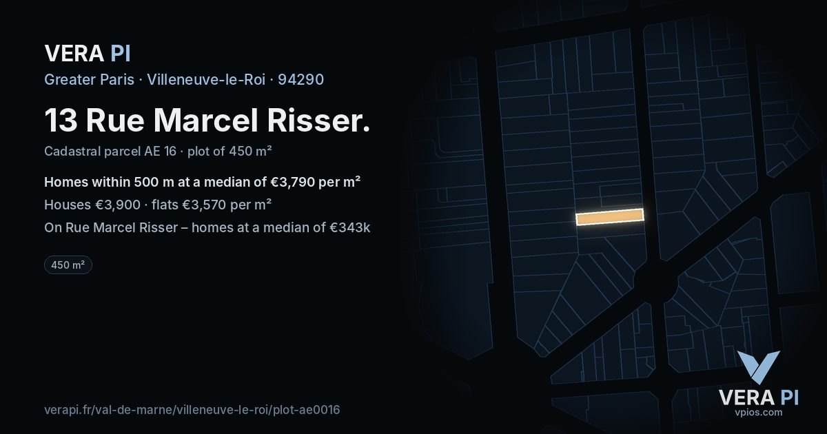 13 Rue Marcel Risser, Villeneuve-le-Roi at night – the plot lit, the parcels around coloured by the prices near them