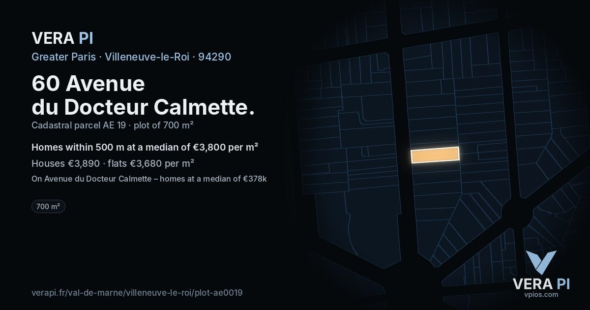 60 Avenue du Docteur Calmette, Villeneuve-le-Roi at night – the plot lit, the parcels around coloured by the prices near them