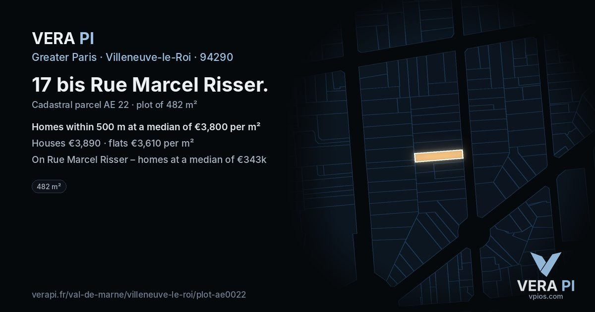 17 bis Rue Marcel Risser, Villeneuve-le-Roi at night – the plot lit, the parcels around coloured by the prices near them