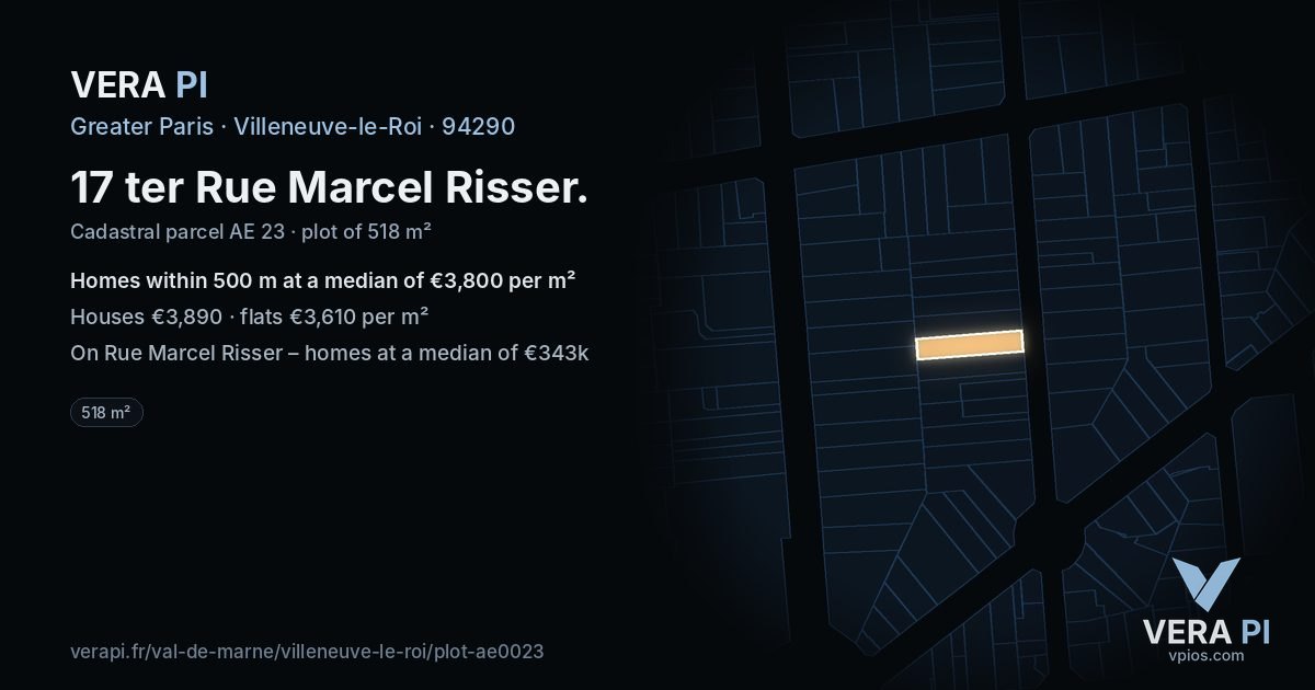 17 ter Rue Marcel Risser, Villeneuve-le-Roi at night – the plot lit, the parcels around coloured by the prices near them