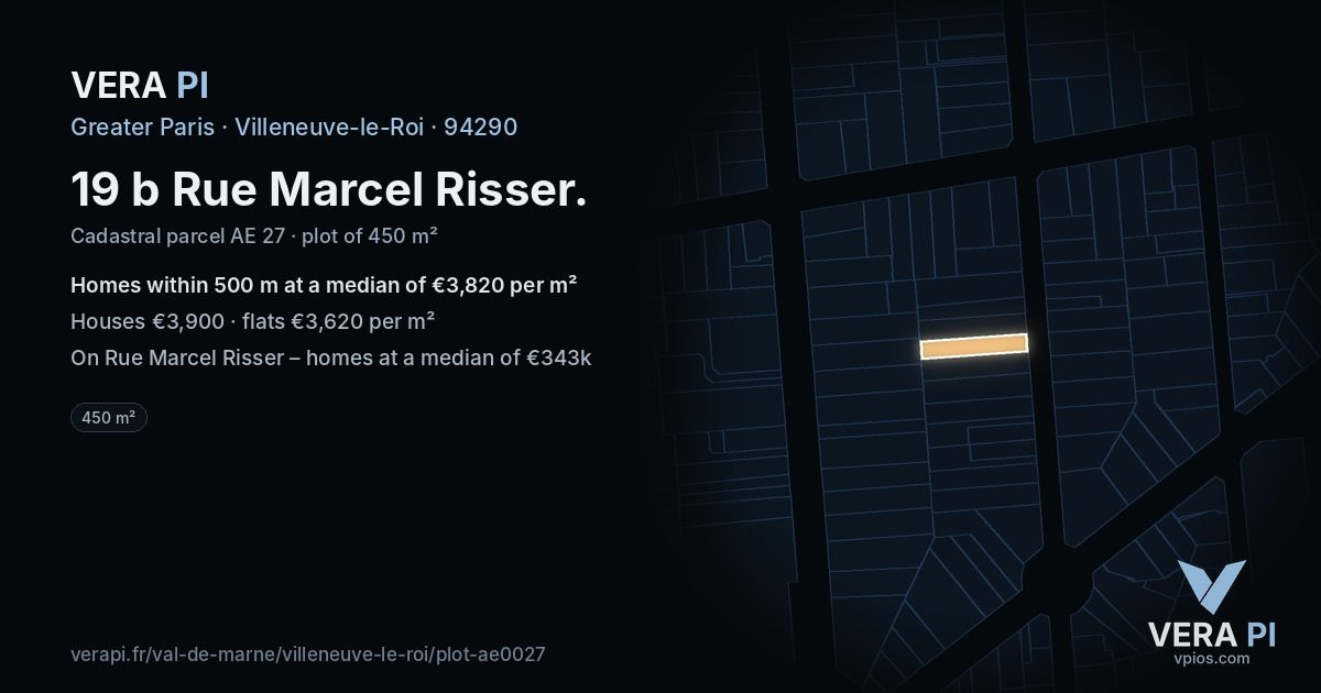 19 b Rue Marcel Risser, Villeneuve-le-Roi at night – the plot lit, the parcels around coloured by the prices near them