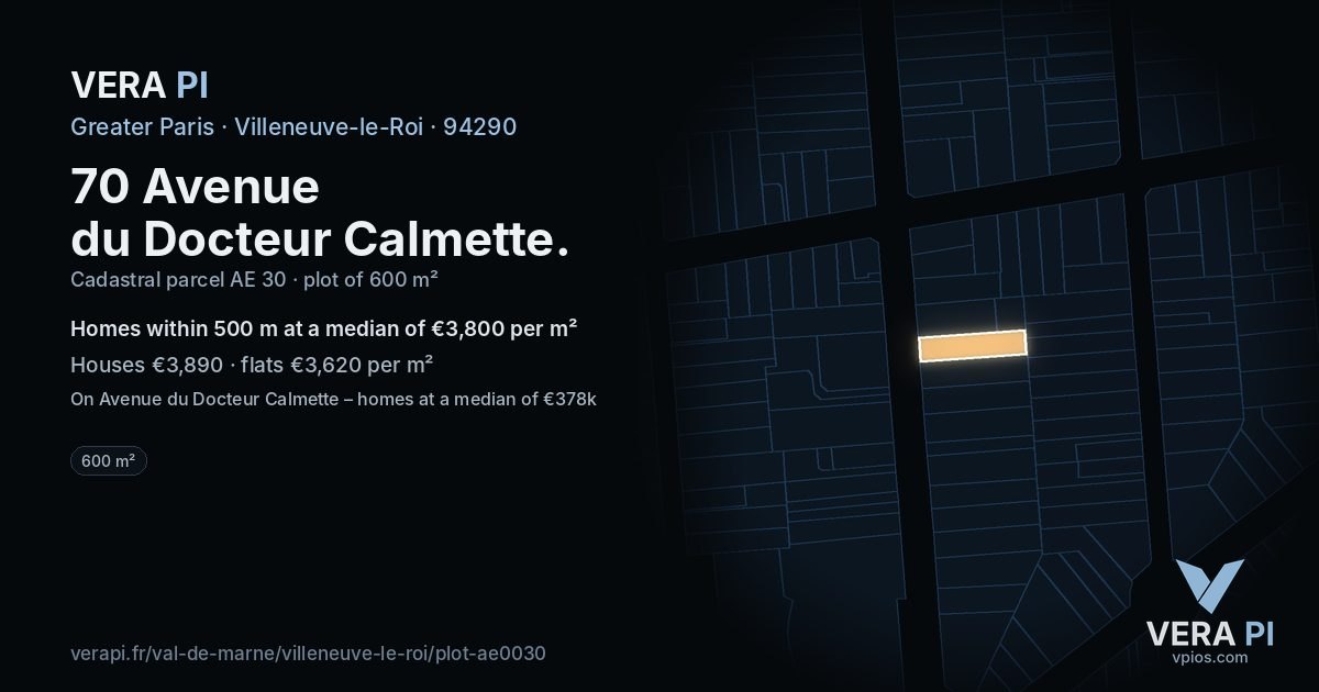 70 Avenue du Docteur Calmette, Villeneuve-le-Roi at night – the plot lit, the parcels around coloured by the prices near them
