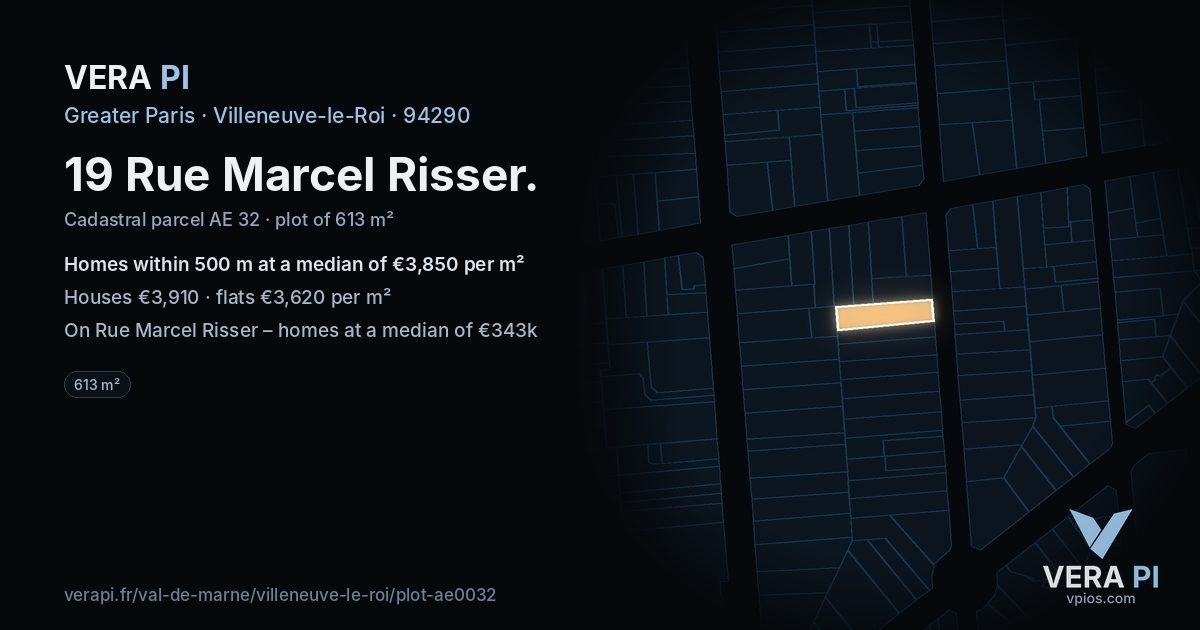 19 Rue Marcel Risser, Villeneuve-le-Roi at night – the plot lit, the parcels around coloured by the prices near them