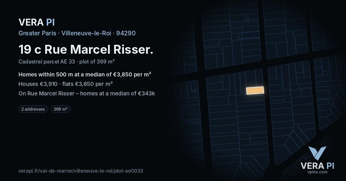 19 c Rue Marcel Risser, Villeneuve-le-Roi at night – the plot lit, the parcels around coloured by the prices near them