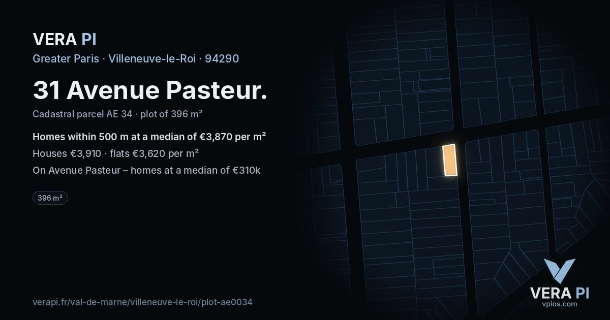 31 Avenue Pasteur, Villeneuve-le-Roi at night – the plot lit, the parcels around coloured by the prices near them