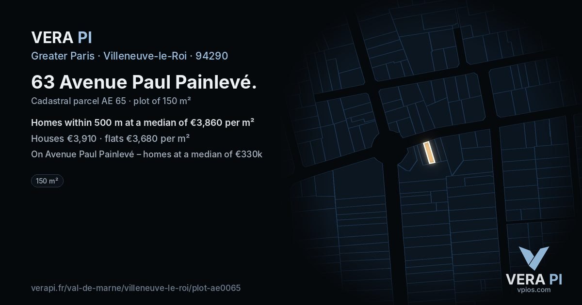 63 Avenue Paul Painlevé, Villeneuve-le-Roi at night – the plot lit, the parcels around coloured by the prices near them