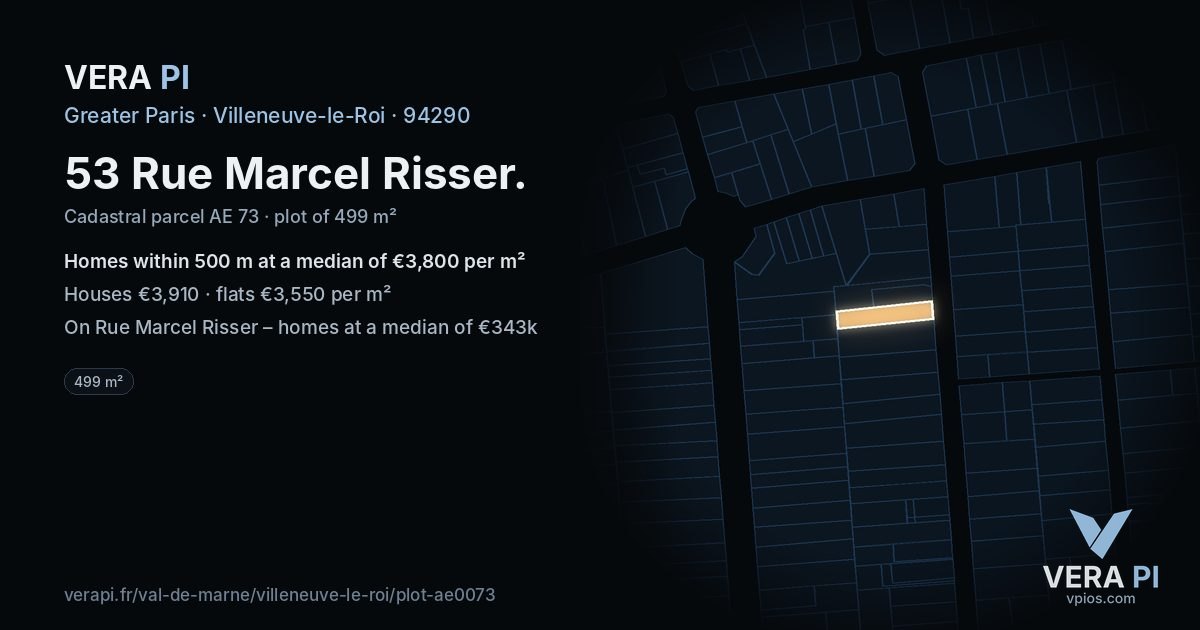 53 Rue Marcel Risser, Villeneuve-le-Roi at night – the plot lit, the parcels around coloured by the prices near them