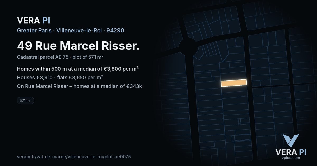 49 Rue Marcel Risser, Villeneuve-le-Roi at night – the plot lit, the parcels around coloured by the prices near them