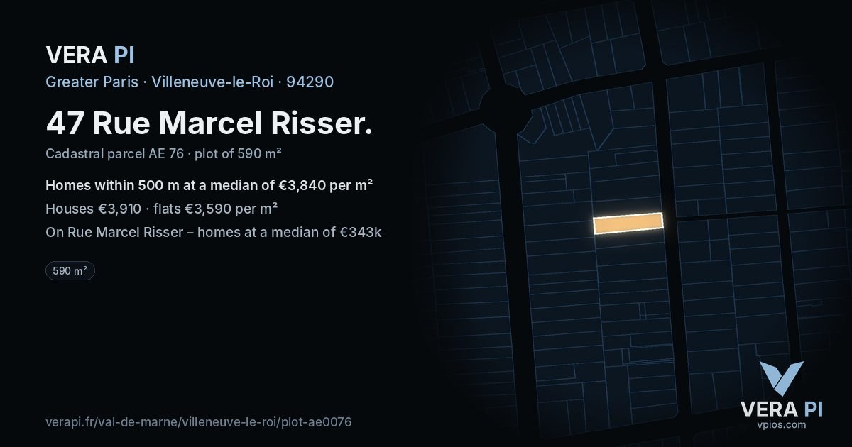 47 Rue Marcel Risser, Villeneuve-le-Roi at night – the plot lit, the parcels around coloured by the prices near them