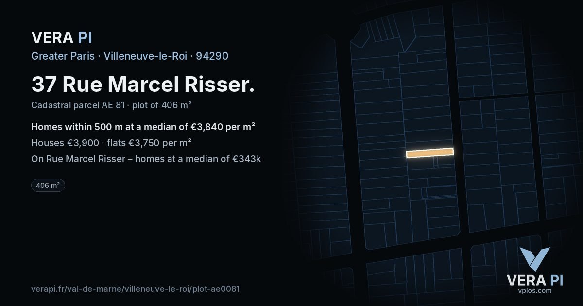37 Rue Marcel Risser, Villeneuve-le-Roi at night – the plot lit, the parcels around coloured by the prices near them