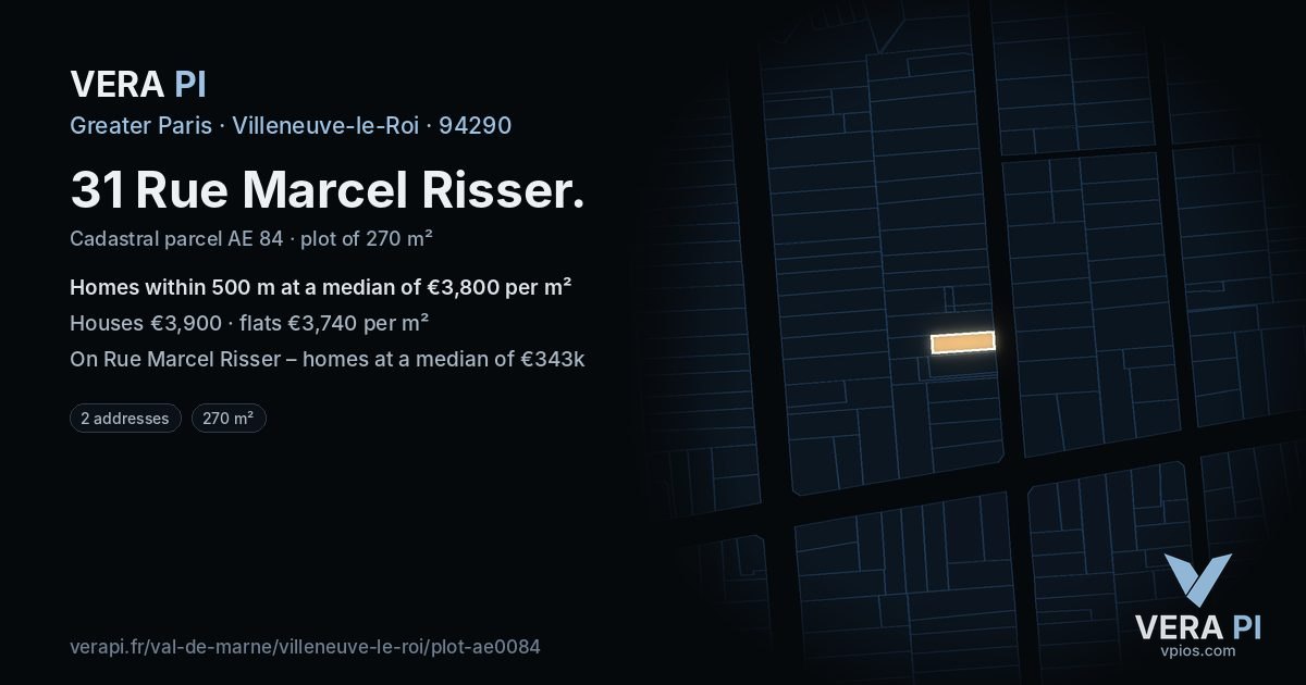 31 Rue Marcel Risser, Villeneuve-le-Roi at night – the plot lit, the parcels around coloured by the prices near them