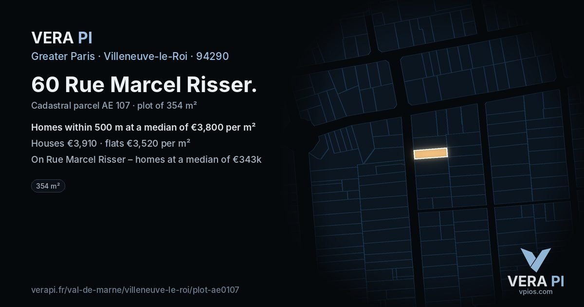 60 Rue Marcel Risser, Villeneuve-le-Roi at night – the plot lit, the parcels around coloured by the prices near them