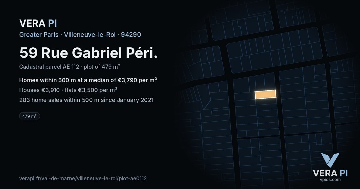 59 Rue Gabriel Péri, Villeneuve-le-Roi at night – the plot lit, the parcels around coloured by the prices near them