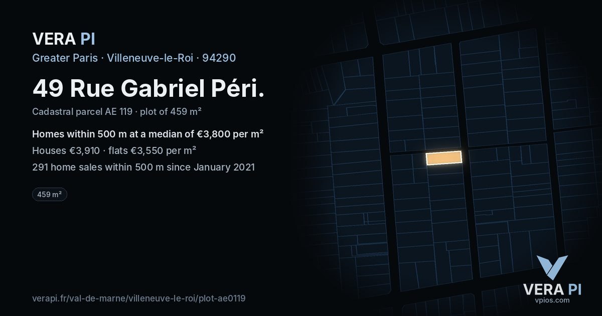 49 Rue Gabriel Péri, Villeneuve-le-Roi at night – the plot lit, the parcels around coloured by the prices near them