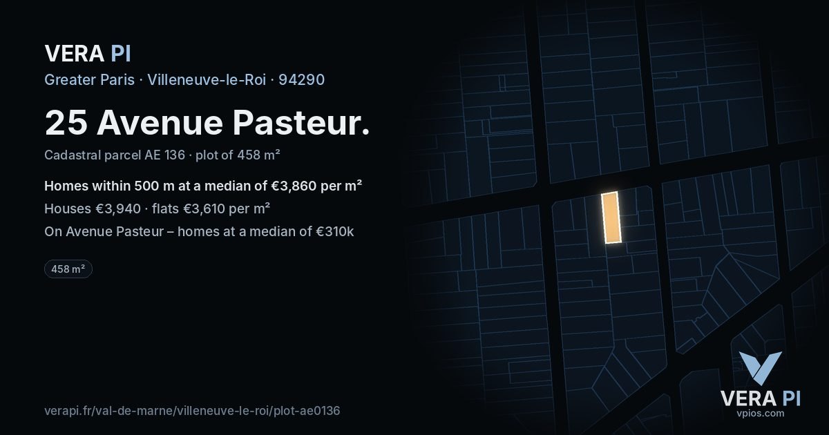 25 Avenue Pasteur, Villeneuve-le-Roi at night – the plot lit, the parcels around coloured by the prices near them