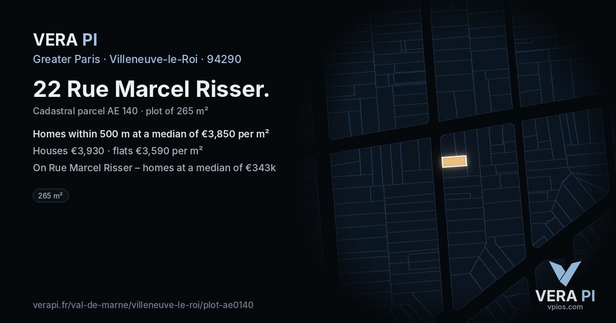 22 Rue Marcel Risser, Villeneuve-le-Roi at night – the plot lit, the parcels around coloured by the prices near them
