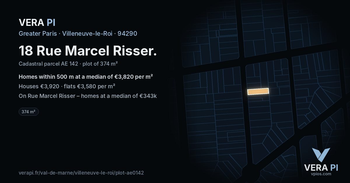18 Rue Marcel Risser, Villeneuve-le-Roi at night – the plot lit, the parcels around coloured by the prices near them