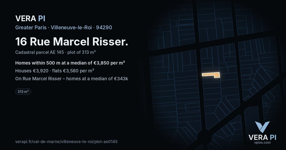 16 Rue Marcel Risser, Villeneuve-le-Roi at night – the plot lit, the parcels around coloured by the prices near them