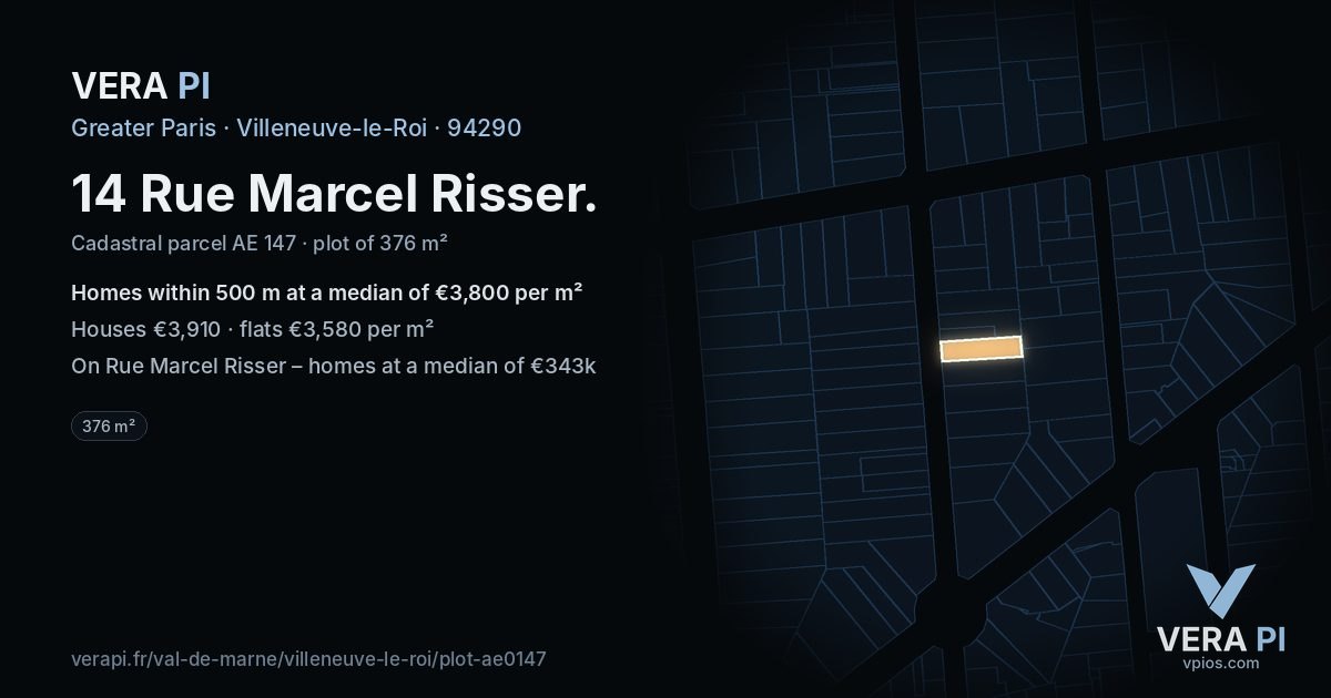 14 Rue Marcel Risser, Villeneuve-le-Roi at night – the plot lit, the parcels around coloured by the prices near them