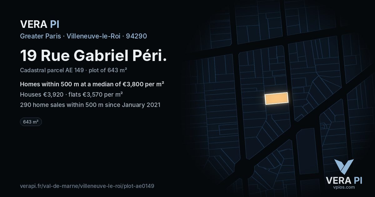 19 Rue Gabriel Péri, Villeneuve-le-Roi at night – the plot lit, the parcels around coloured by the prices near them
