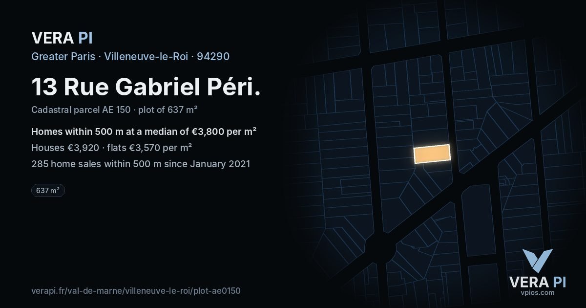 13 Rue Gabriel Péri, Villeneuve-le-Roi at night – the plot lit, the parcels around coloured by the prices near them