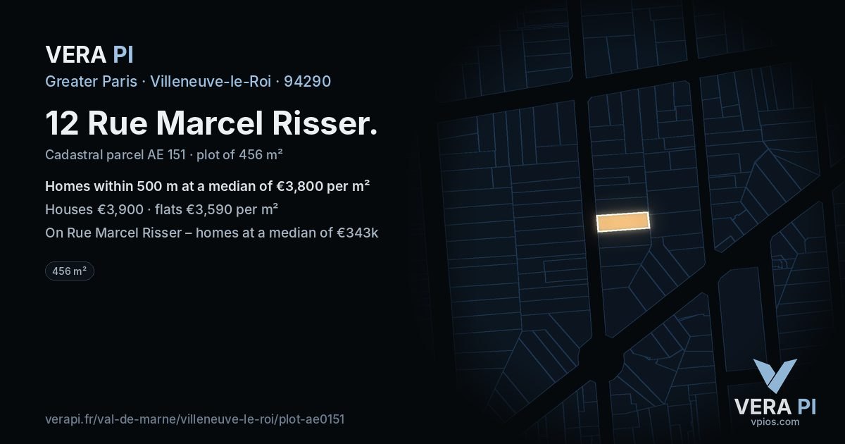 12 Rue Marcel Risser, Villeneuve-le-Roi at night – the plot lit, the parcels around coloured by the prices near them