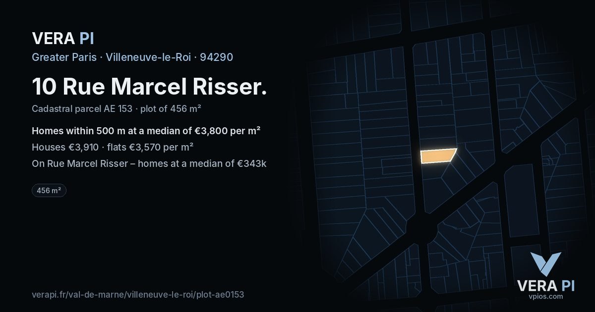 10 Rue Marcel Risser, Villeneuve-le-Roi at night – the plot lit, the parcels around coloured by the prices near them