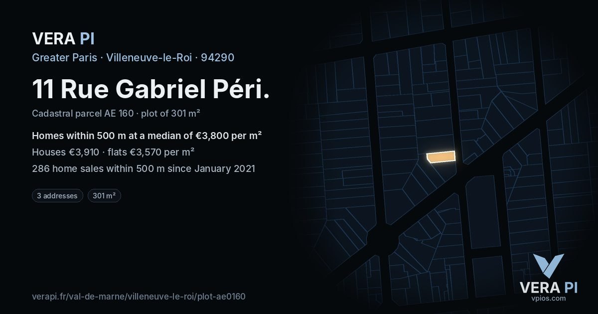 11 Rue Gabriel Péri, Villeneuve-le-Roi at night – the plot lit, the parcels around coloured by the prices near them