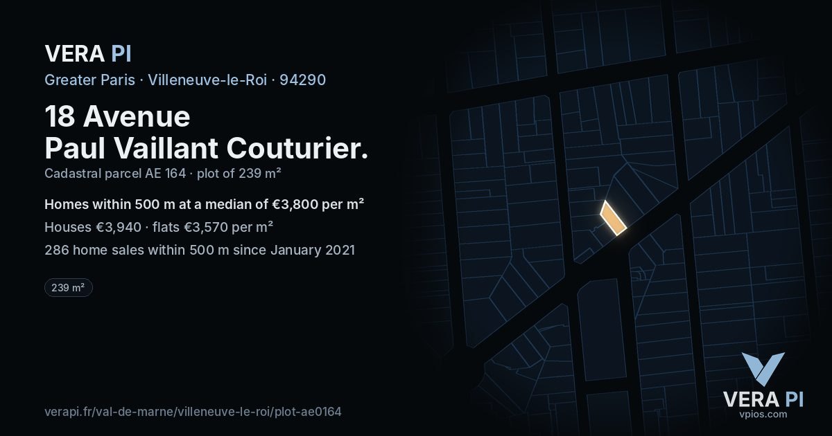 18 Avenue Paul Vaillant Couturier, Villeneuve-le-Roi at night – the plot lit, the parcels around coloured by the prices near them