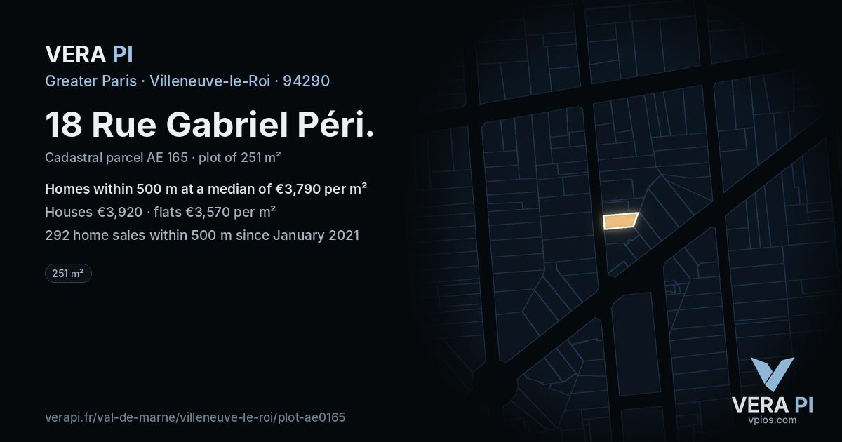 18 Rue Gabriel Péri, Villeneuve-le-Roi at night – the plot lit, the parcels around coloured by the prices near them