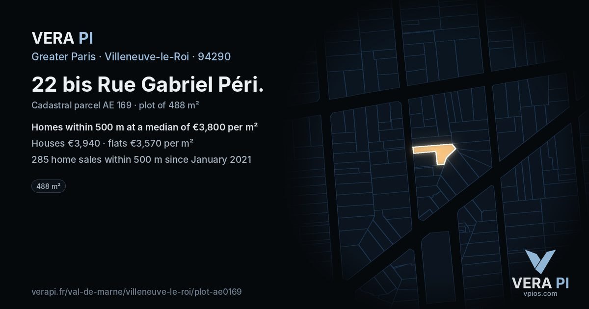 22 bis Rue Gabriel Péri, Villeneuve-le-Roi at night – the plot lit, the parcels around coloured by the prices near them