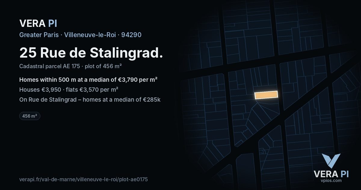 25 Rue de Stalingrad, Villeneuve-le-Roi at night – the plot lit, the parcels around coloured by the prices near them
