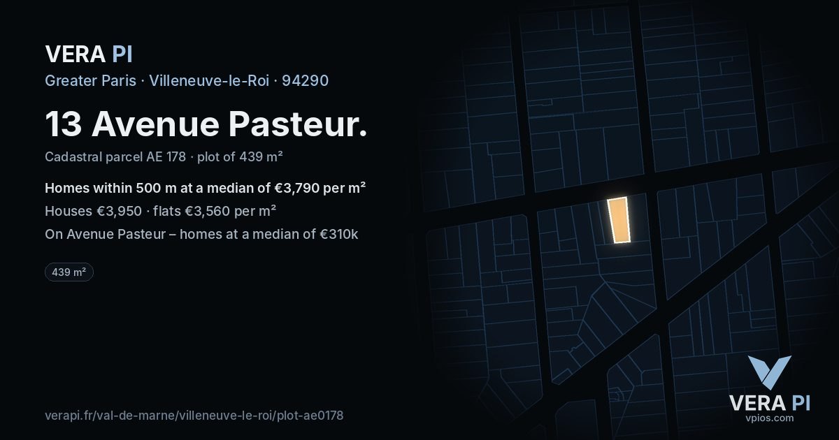 13 Avenue Pasteur, Villeneuve-le-Roi at night – the plot lit, the parcels around coloured by the prices near them