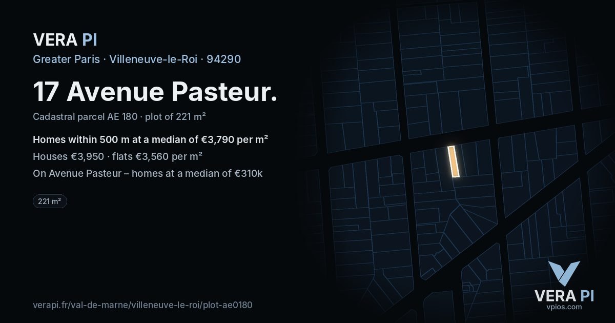 17 Avenue Pasteur, Villeneuve-le-Roi at night – the plot lit, the parcels around coloured by the prices near them
